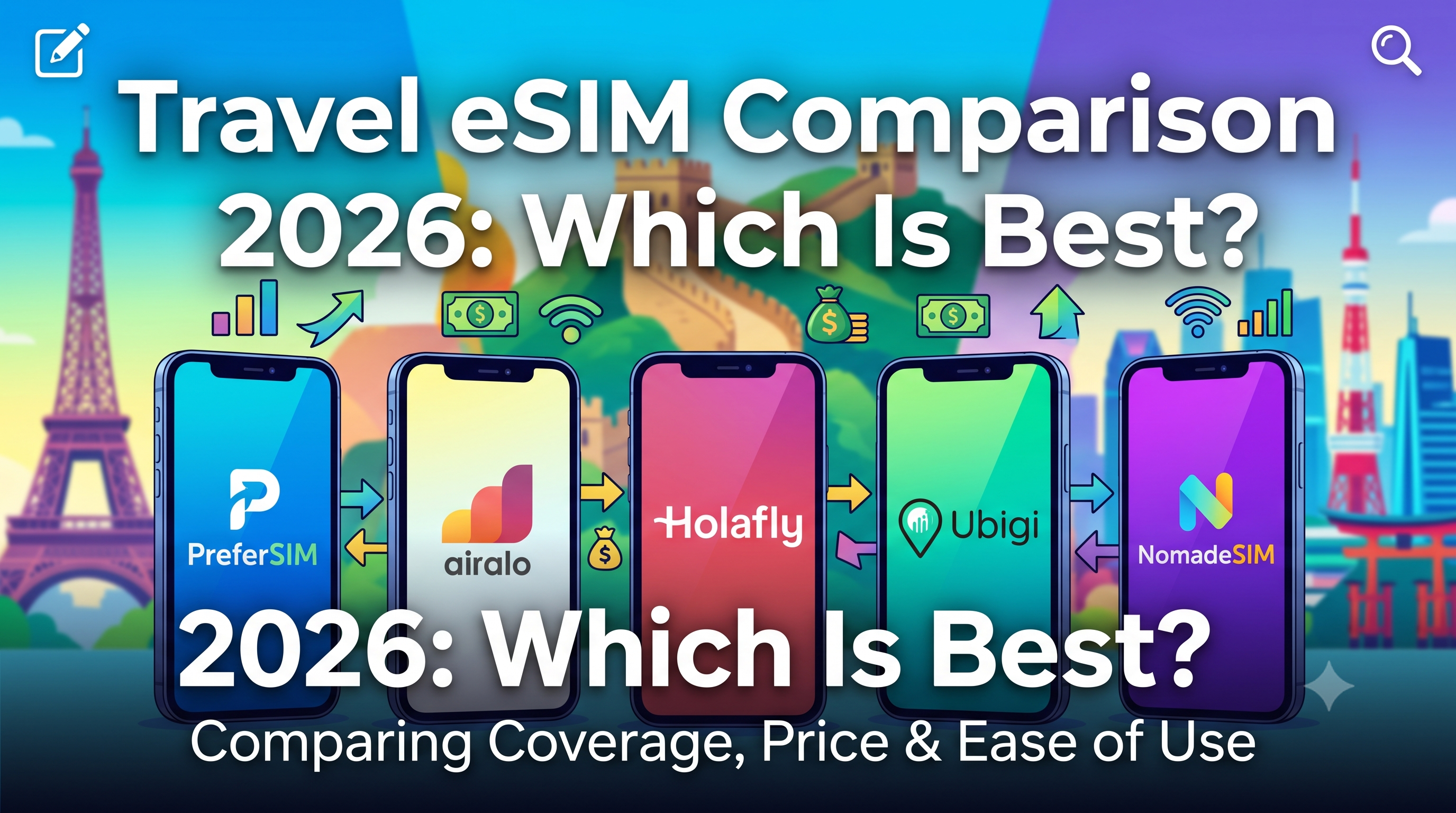 PreferSIM vs Airalo vs Holafly vs Ubigi vs NomadeSIM: Which Travel eSIM Is Best in 2026?